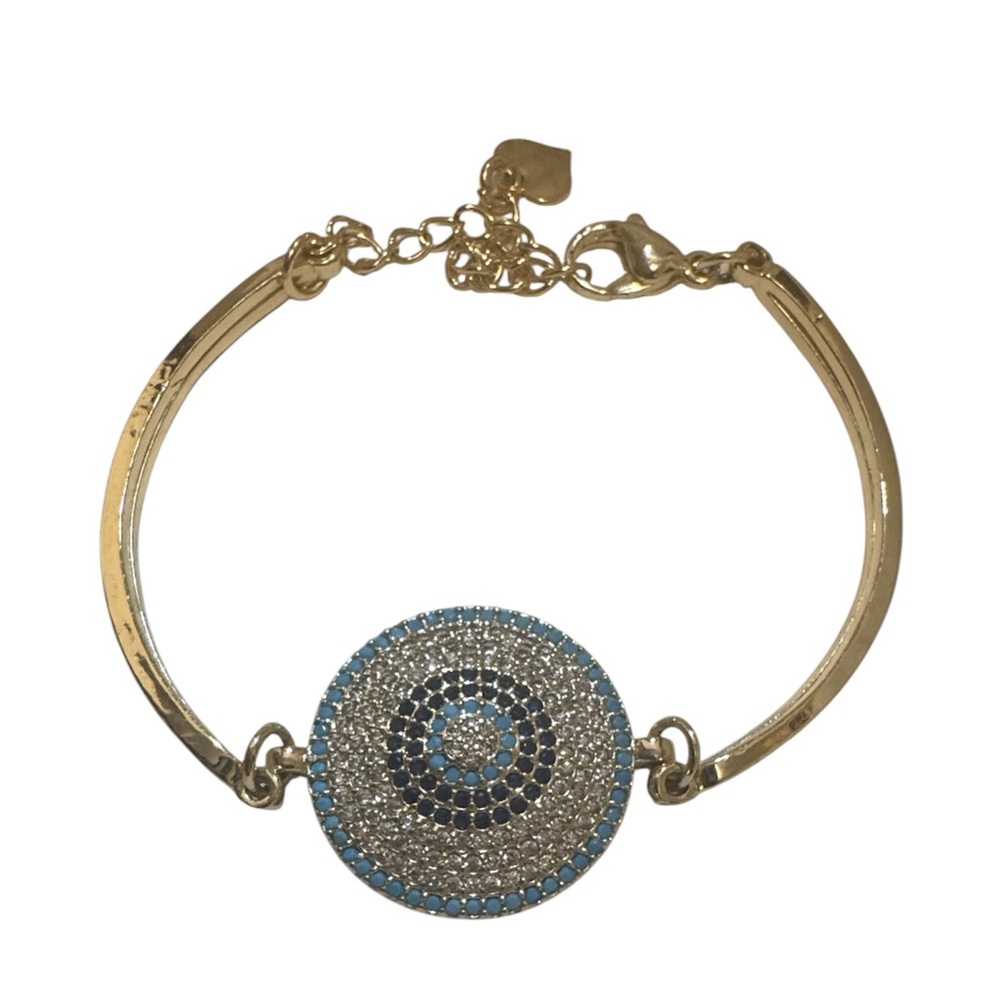 Lucky Evil Eye Adjustable Bracelet Gold Tone & Pavé Crystals